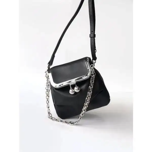 Bloom Vintage Black Messenger Bag Women New Chain Chic Pu Leather Handbag Pursers Female Haruku Y2k Crossbody Bags Wallet