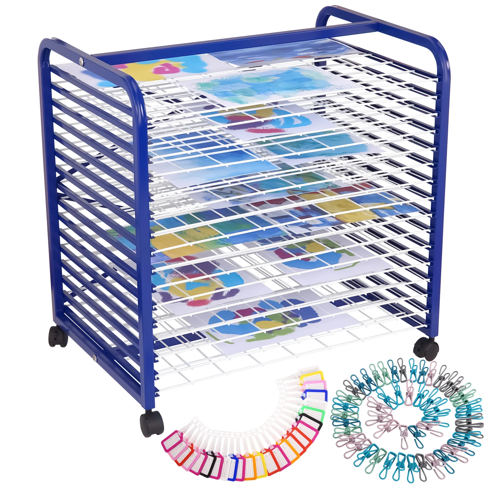 Art Drying Rack 16 / 25 Layers Removable Shelves Mobile Paint Drying Rack with Four Lockable Wheels for Schools and Art Studios