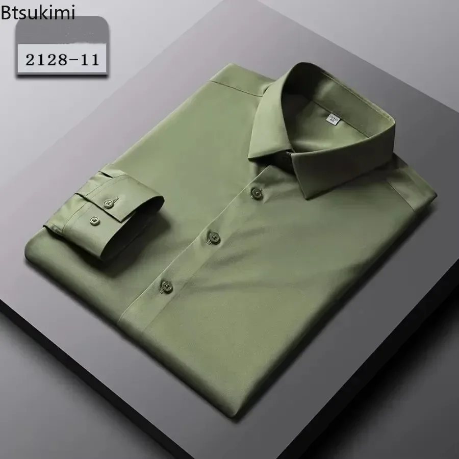 2025 camisas sociais masculinas de alta qualidade estiramento anti-rugas camisa de manga longa moda magro sólido negócios casual camisa social masculina