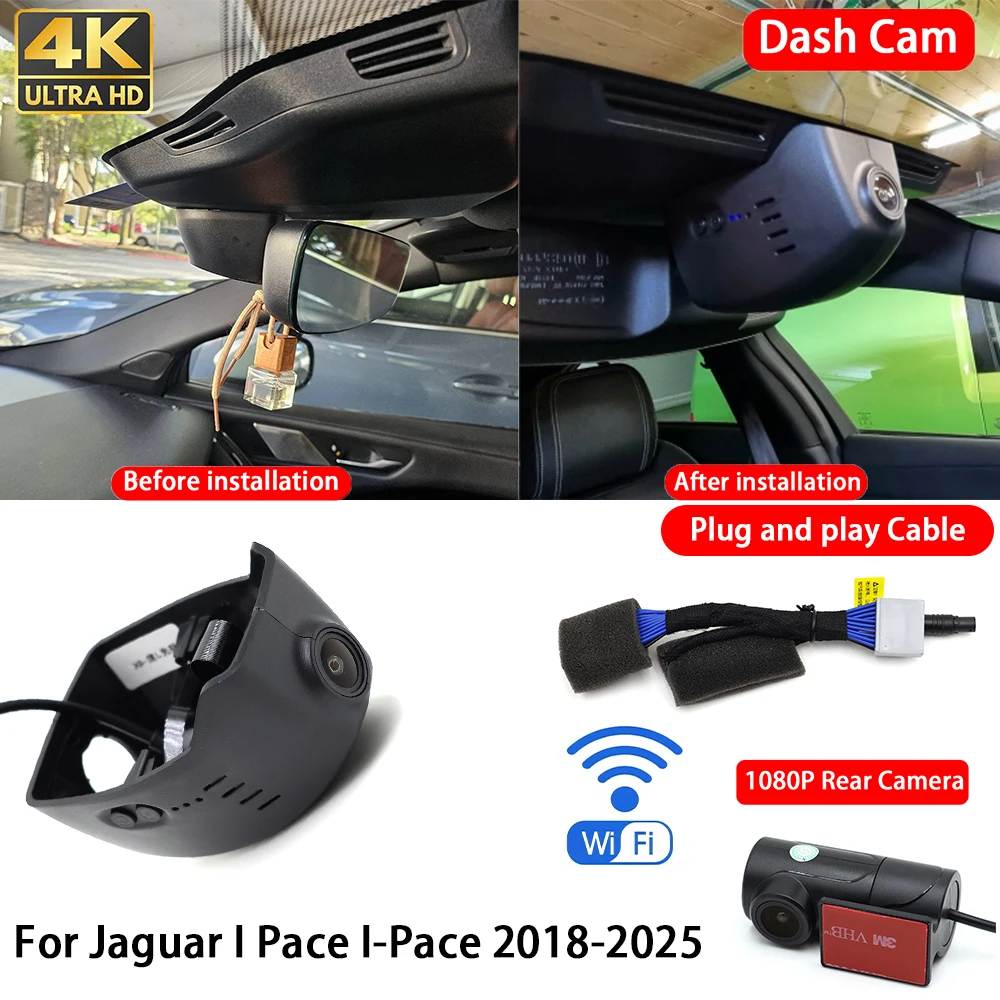 for Jaguar I Pace I-Pace 2018-2025 4K 2160P Dash Cam Front Rear Car Camera DVR Wifi Plug & Play Video Recorder Loop Recording