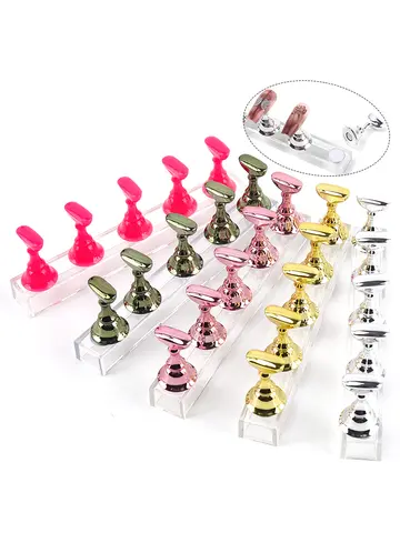 5pcs Nail Holder False Nail Tip Practice Stand Crystal Base Magnetic Holder Nail Art Display For Art Salon DIY & Practice Tools