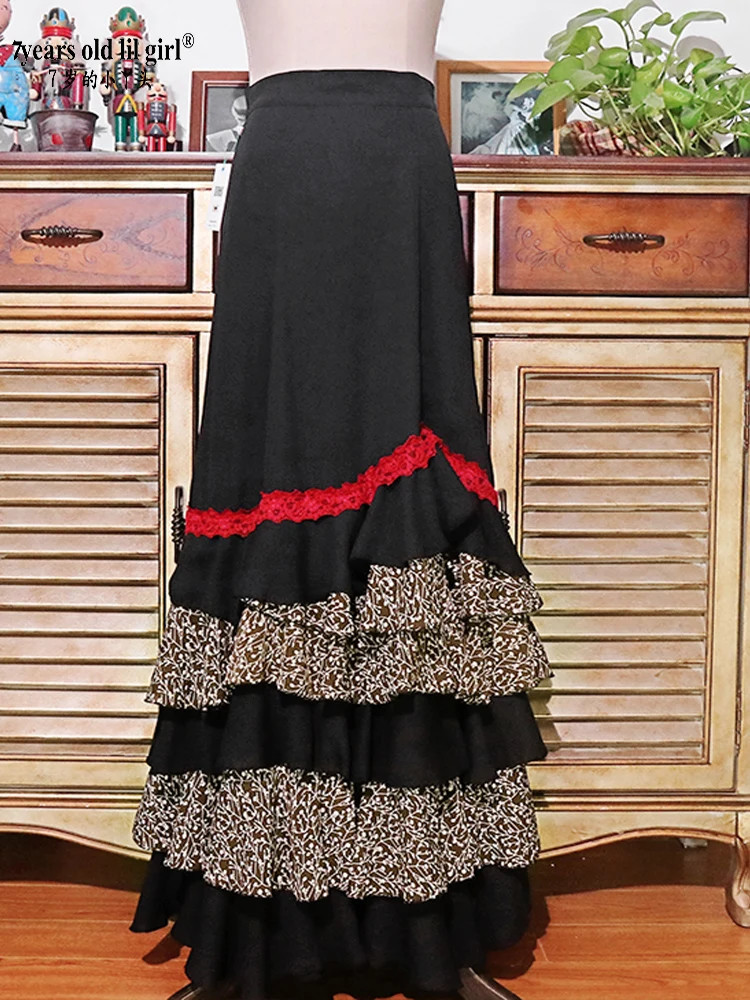 Spanish Dance Dress Flamenco Practice Skirt Multilayer Wear WomenFishtail GZ05