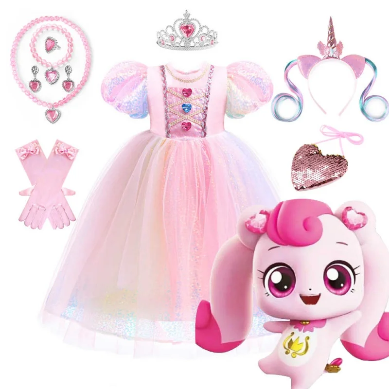 

Summer Magic Unicorn Princess Skirt Bubble Sleeve Colorful High-end Dress Performance Costume Children's Fashion Show Outfit