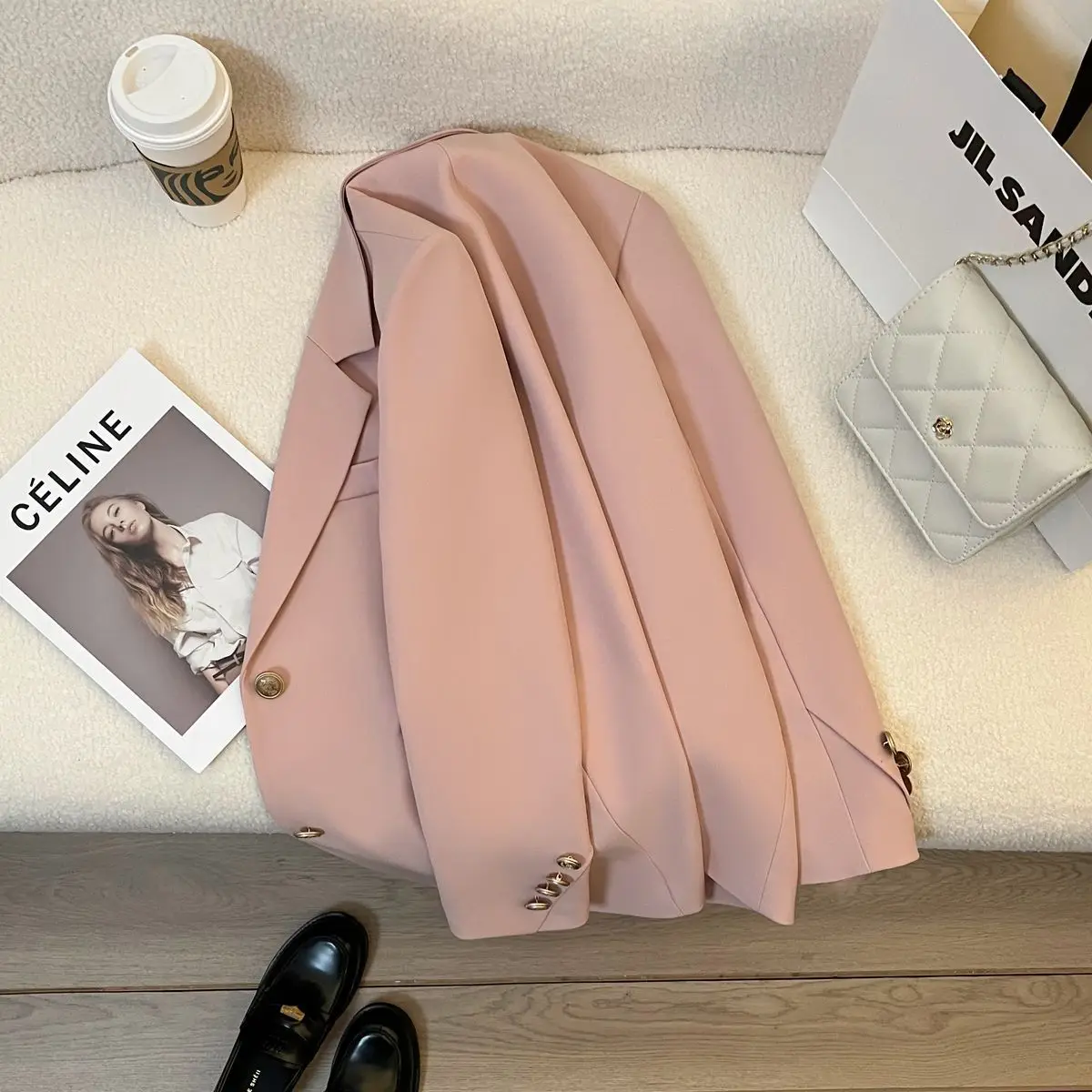 Lange Blazer Frau Chic Burgund Samt Blazer Taschen Elegante Büro Dame Zweireiher Winter Formale Outwear Modische