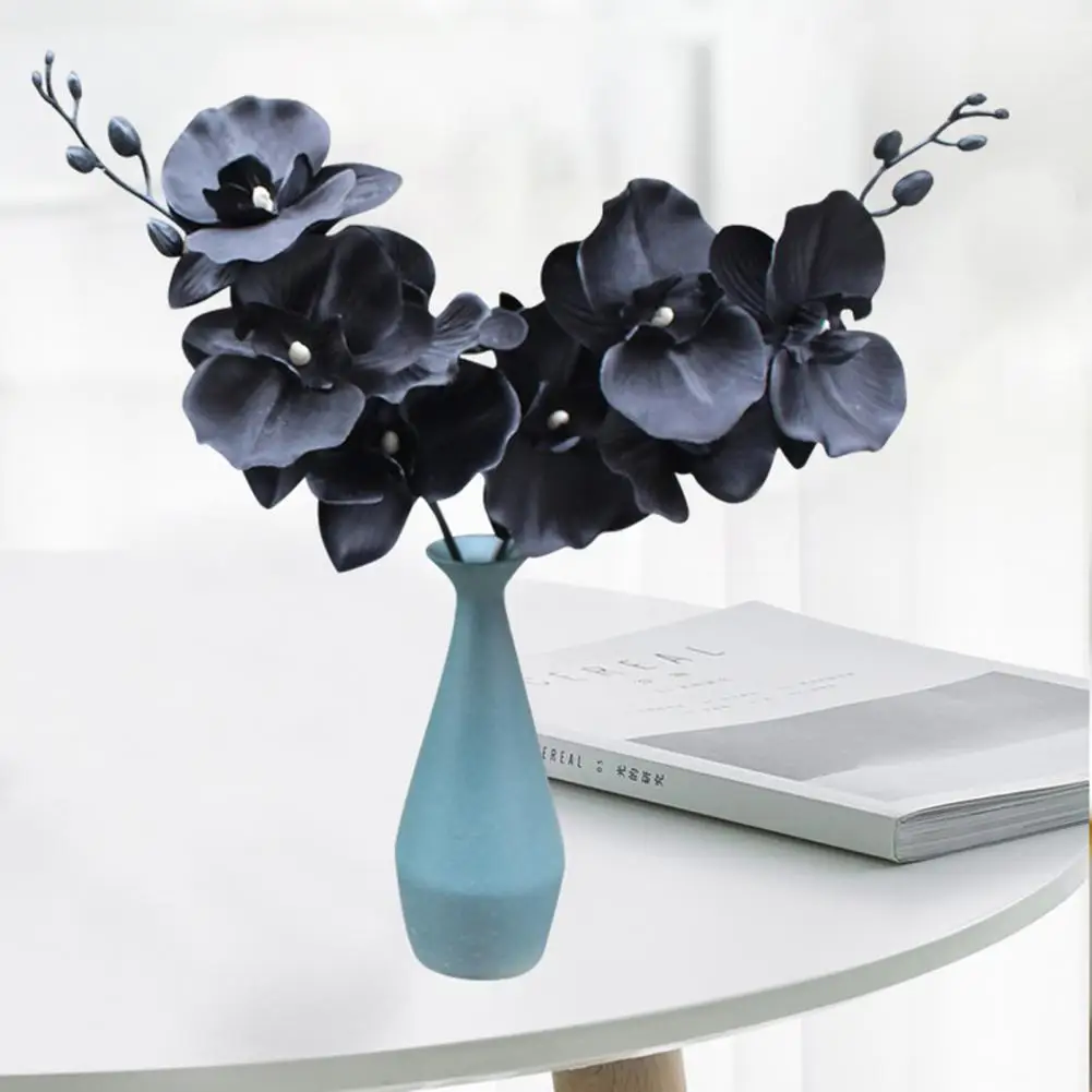 1PC Artificial Flower Simulation Floral Fabric Black Phalaenopsis Fake Flower Plastic Phalaenopsis Flower Home Decoration