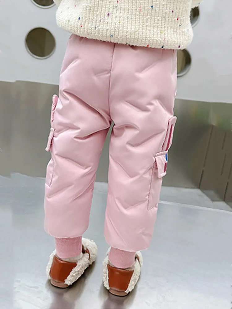 4-8T Girls Winter Plus Cotton Cartoon Warm Pants Casual Elastic Letters Children'S Clothing Cotton-padded Trousers 2024 New