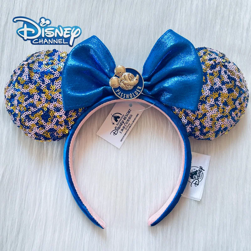 

Disney “PASSHOLDER” Mickey Metal Badge Headband Adults/Child Walt Disney World Blue Sequin Minnie Ear