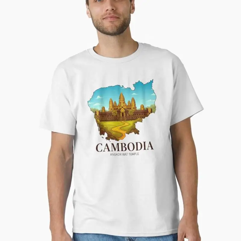 Cambodia Map Angkor Wat Temple And Ancient Khmer Heritage Art Classic T-Shirt