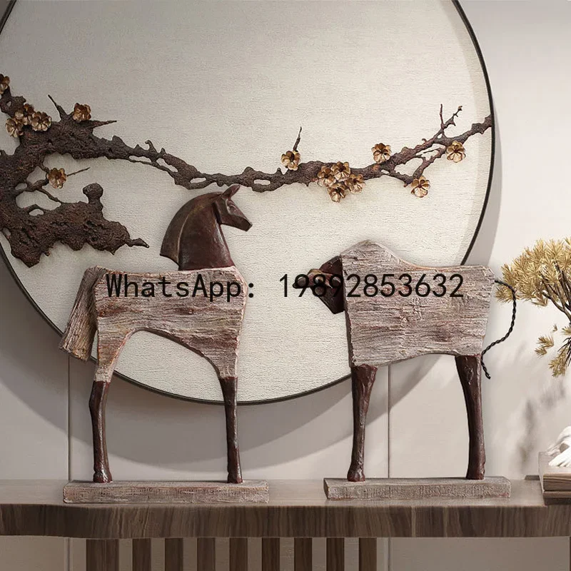 

16wwA1 Creative Resin Ornaments The Horse Horse Simulated Animal Sculpture Wood Grain Road Handmade Arts Crafts Decorative Figur