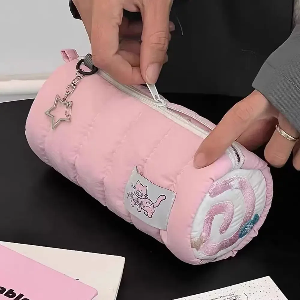 Bolsa de lápices rosa de gran capacidad, estuche de lápices de tacto suave, organizador de papelería, suministros de oficina escolar, bolsa de