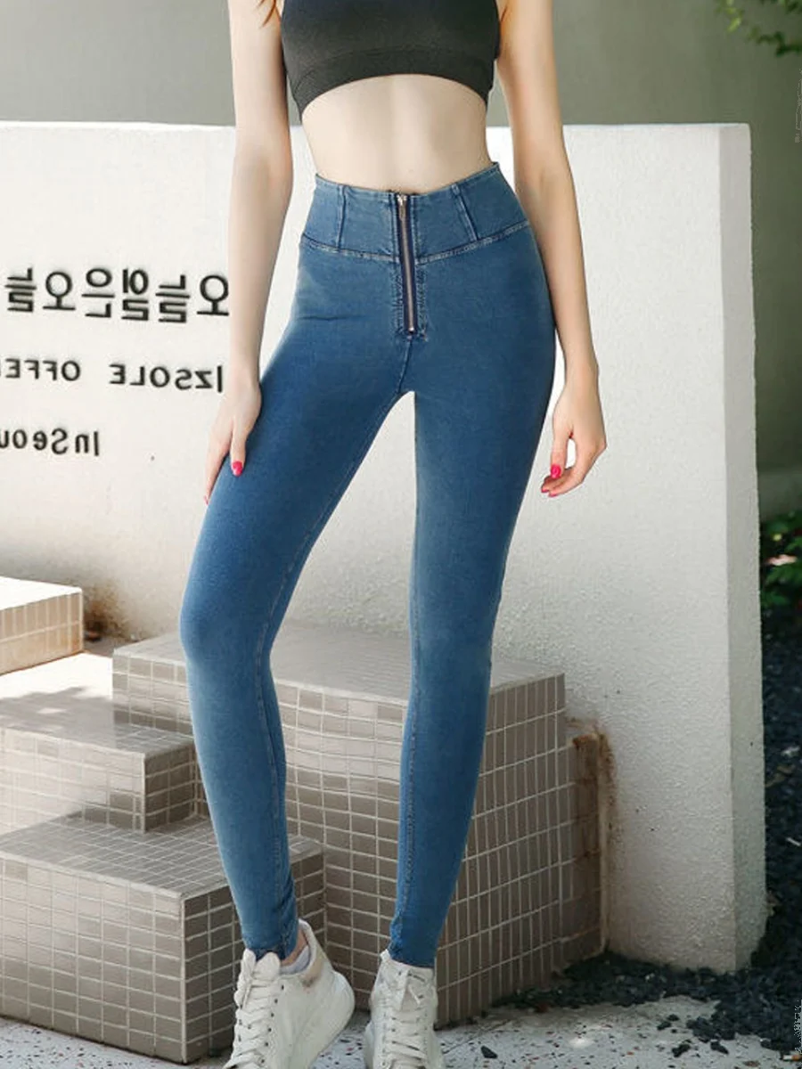 Sexy Low Waist Fitness Yoga Women's Jeans Tight Elastic Butt Enhancing Cotton Stretch Denim Blue Color Summer Season