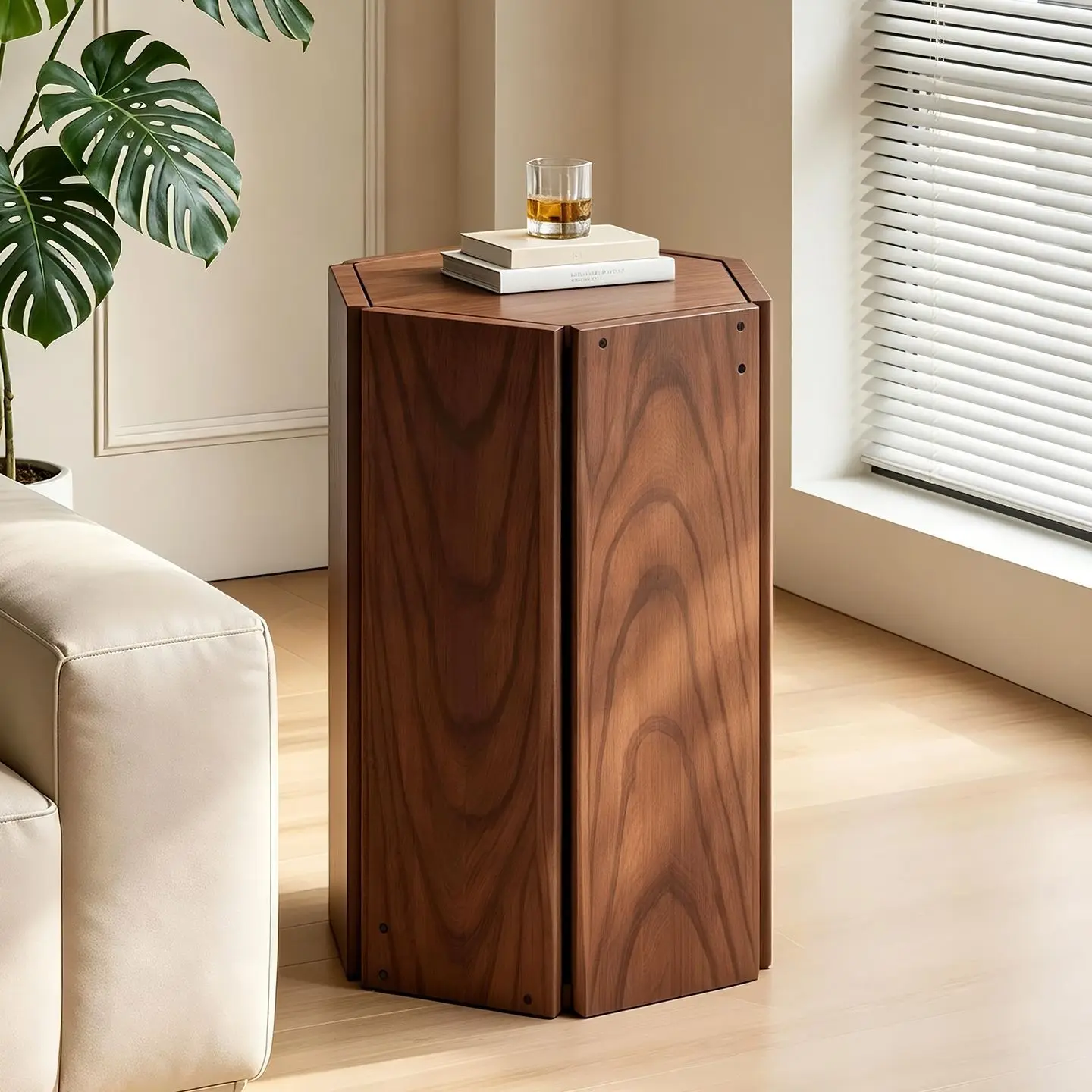 HYS solid wood stacking stool, home use, stackable combination hexagonal stool, living room side table, dining table backup