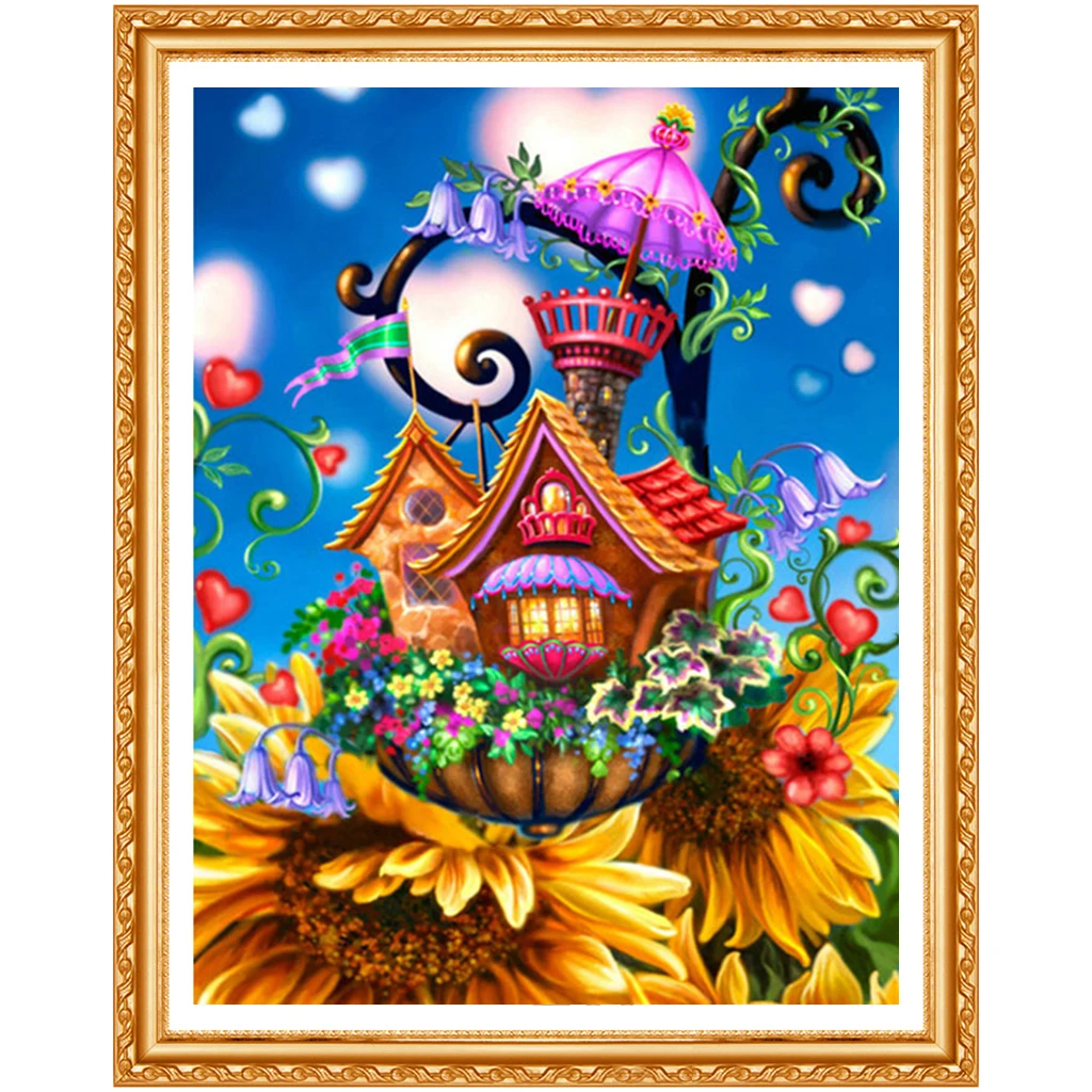 Diamond Embroidery Diy Cartoon Sunflower House Colorful Full Square Diamond Painting Cross Stitch Wall Decor Amazing Gift