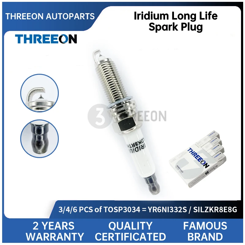 

3/4/6PCs THREEON Iridium Spark Plug For Hyundai Sonata 9th Tucson 1.6T For KIA Ceed Rio Soul Sportage MITSUBISHI Lancer TOSP3034