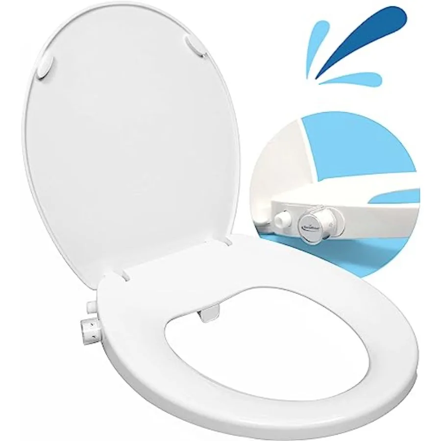

Right Side Bidet Toilet Seat Round with Adjustable Self-Cleaning Nozzles Attachment T Adapter Bottle for Easy Installation and