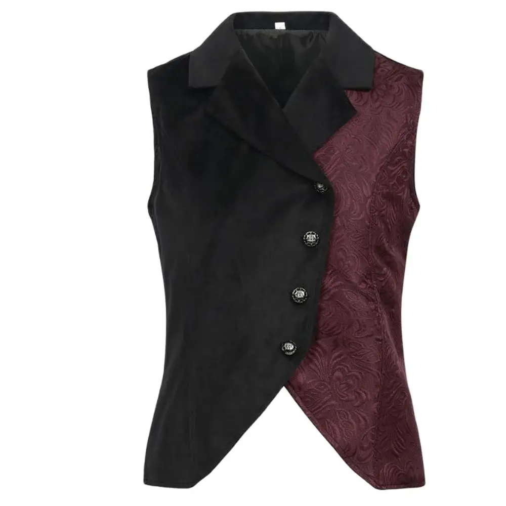 

New Men's Victorian Steampunk Vest Medieval Renaissance Gothic Waistcoat Men Vintage Black Jacquard Notched Lapel Tuxedo Vest