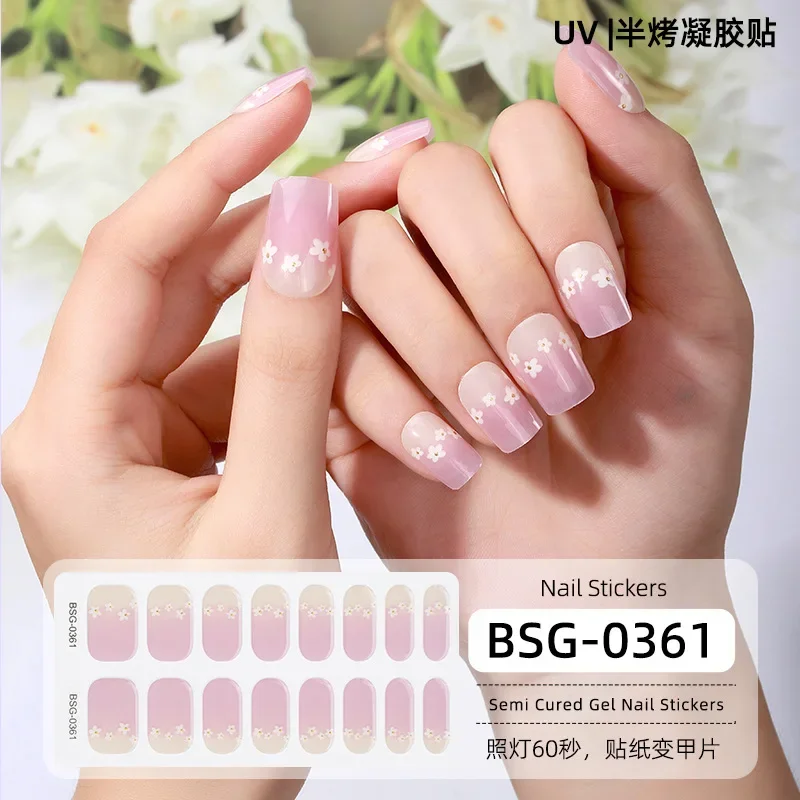 Pegatinas de uñas de Gel semicuradas, 16/20 puntas, parches de uñas francesas 3d impermeables, calcomanías de uñas de cubierta completa de larga duración, necesita lámpara UV