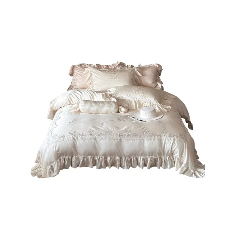 

Four-piece princess style lace embroidery silky cool quilt cover bedding