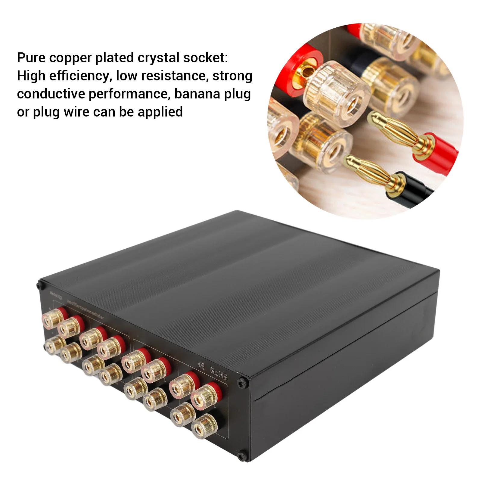 

Two Amplifiers to Two Speakers Selector 4mm Banana Sound Jack Amplifier Speaker Switcher Individual Channel Isolation for Home