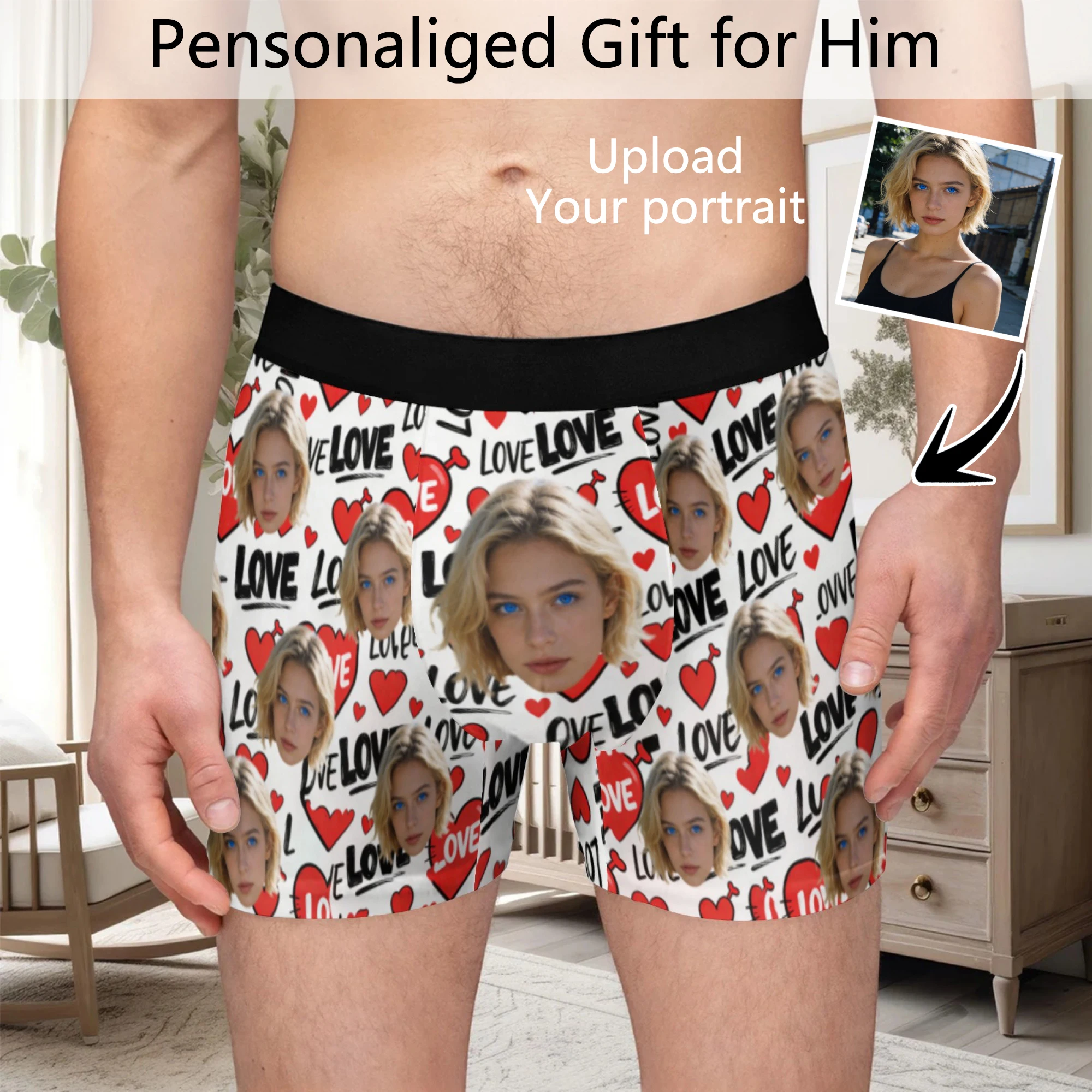 Intimo personalizzato con foto per il viso, boxer con cuore personalizzato, slip da uomo, regalo per il marito, regalo di anniversario per papà