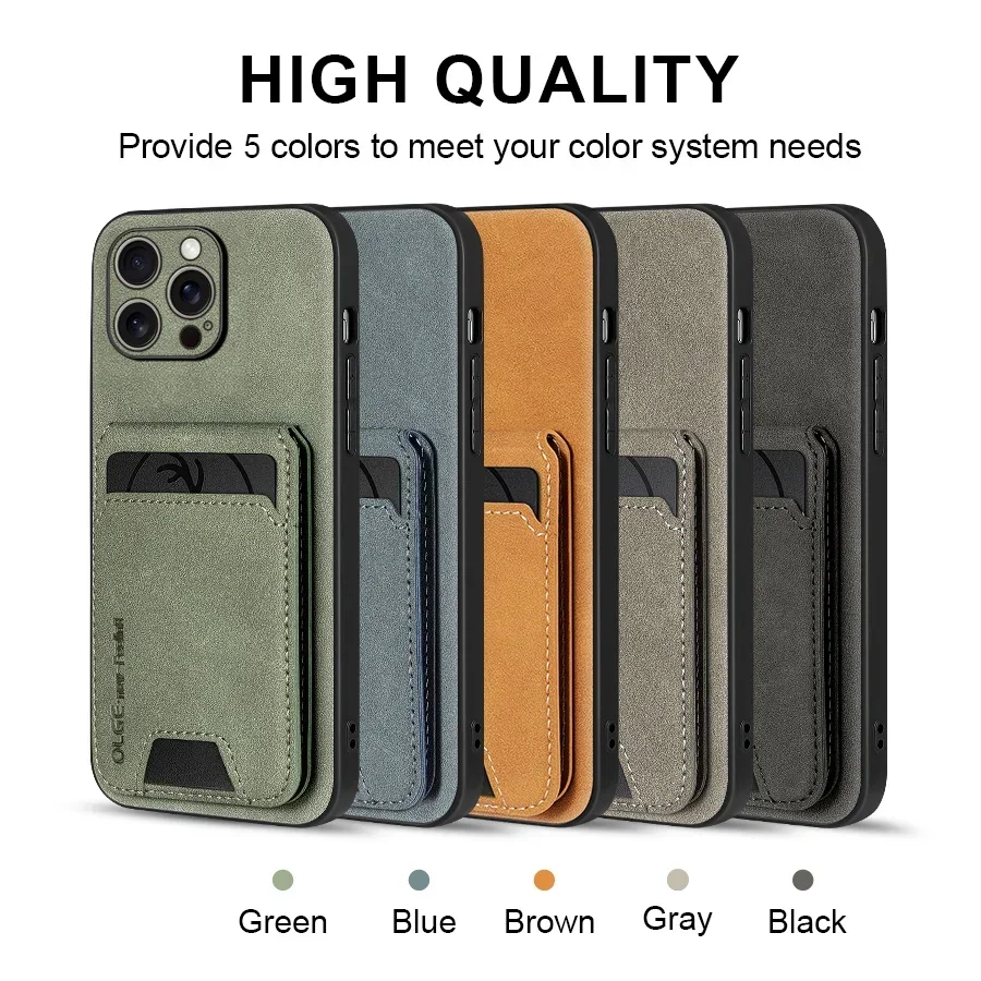Luxury leather card holder phone case For iPhone 17 16E 16 17 15 14 13 11 Pro max wallet card bag leather shockproof back cover