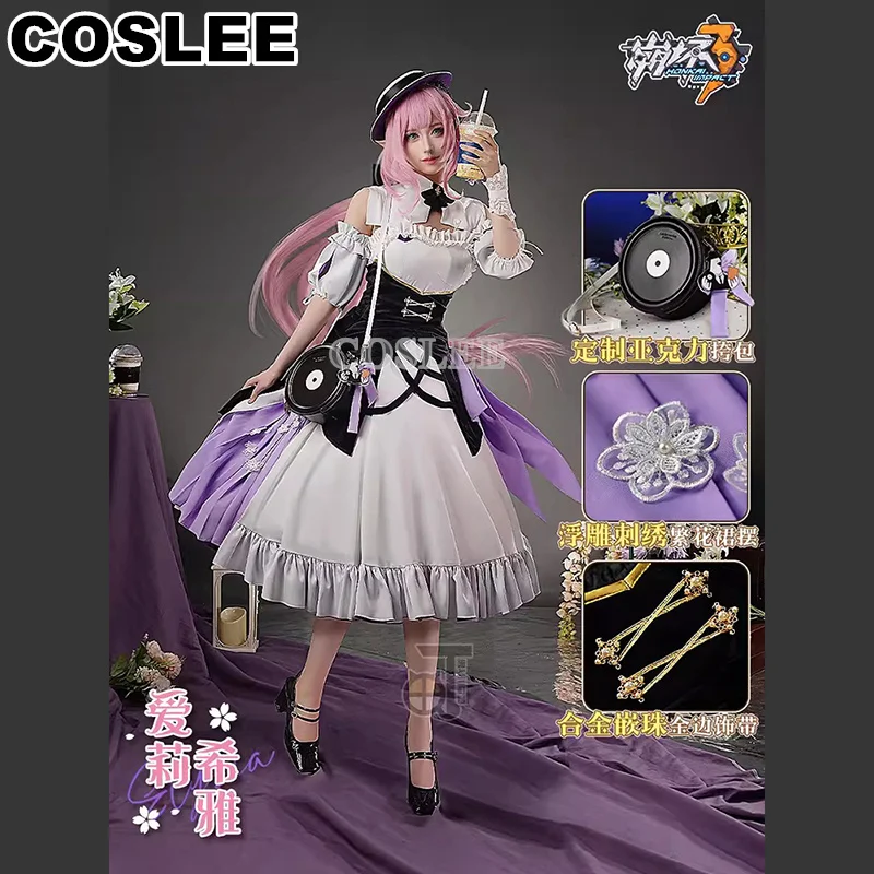 COSLEE Elysia Cosplay Costume Honkai Impact 3rd Sweet Memories Dal.Komm Dress Uniform Halloween Party Outfit Women Game Suit New