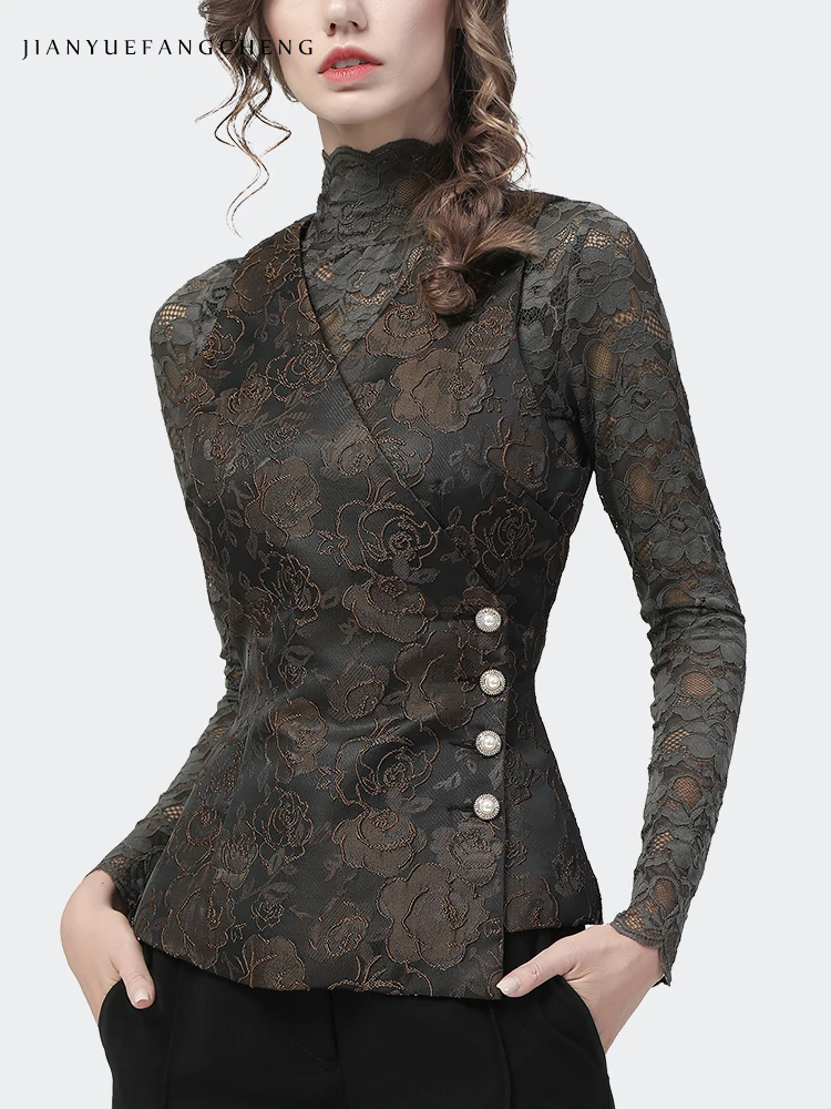 

Женский костюм с вышивкой V-Ne: топ, жилет, верхняя одежда из полиэфирного волокна, с пуговицами, цветочный узор