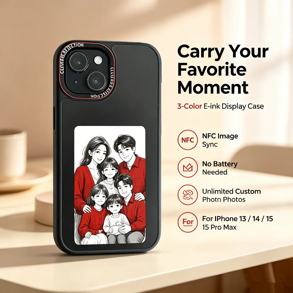 3.7 Inch E-ink Phone Case Wireless Transmission DIY Screen with Photo Display for iPhone 15/14/13 pro Max 3-Color Options Availa