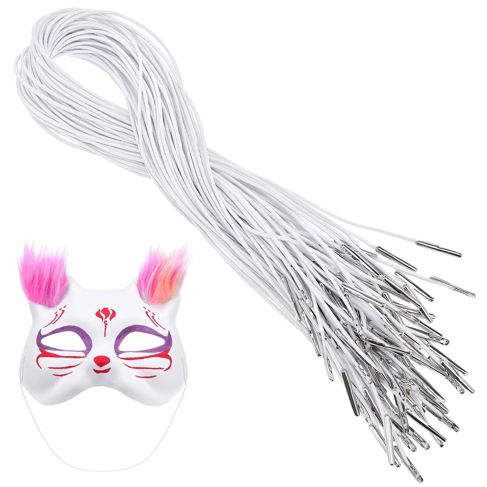 50Pcs Elastic Ropes Mask Fixing Straps Diy Hat Stretch Cords Metal Barbed Fastening Loops Polypropylene Home Craft Halloween