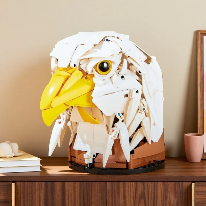 

1082PCS Animal Series Eagle-Head Building Block Toy, Wall-Mountable, Desktop Ornament, Assembly Game, Home Decoration, Gift