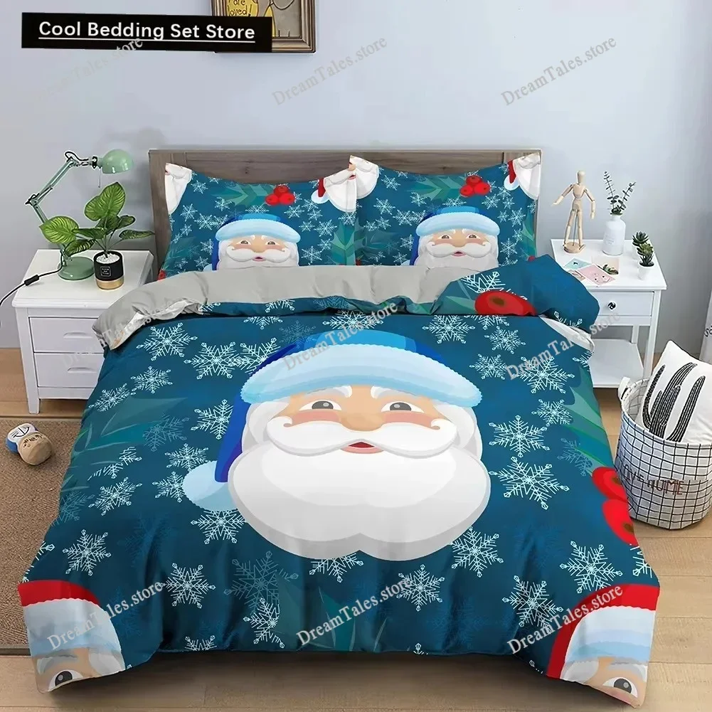 Red Merry Christmas King Queen Duvet Cover Kids Christmas Quilt Cover Santa Claus Bedding Set Microfiber Comforter Cover 4