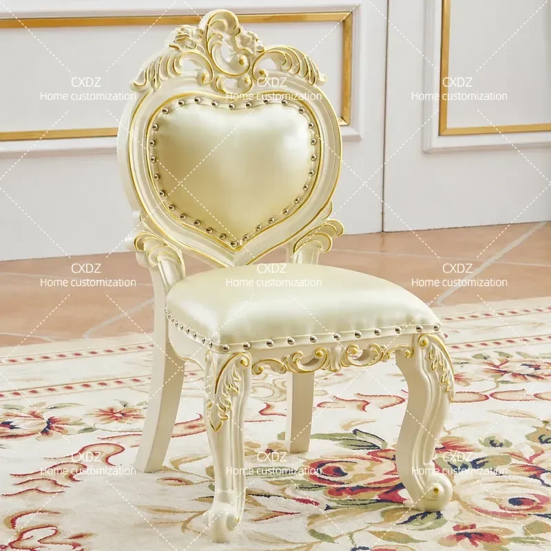 European Style Small Solid Wood Chair Household Backrest Stool for Living Room Dining Shoe Changing Writing Learning Coffee