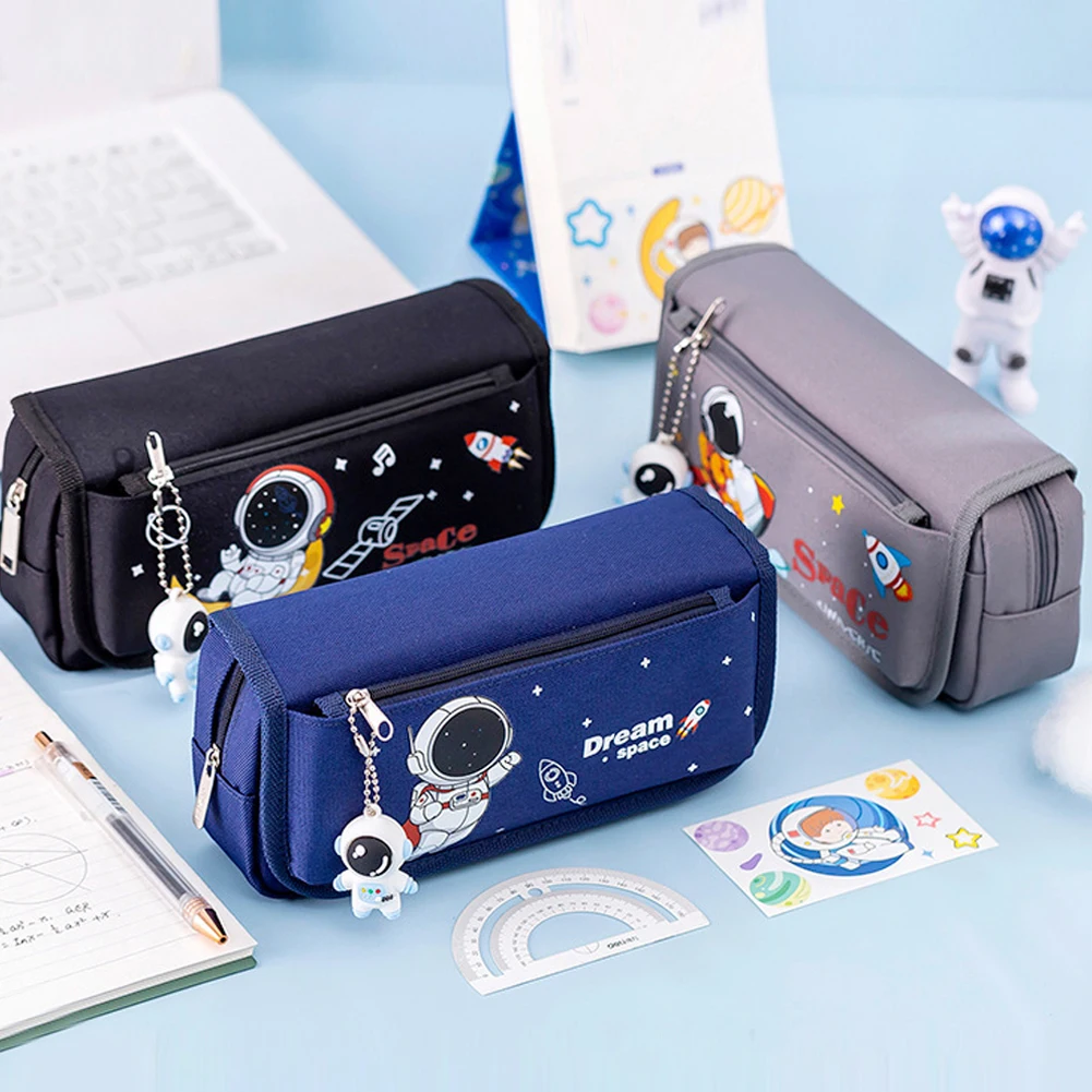 Imagem -02 - Estojo para Lápis Astronauta Espacial para Crianças Papelaria de Grande Capacidade para Escola Bolsa de Lona para Estudantes Camadas Camadas 1pc