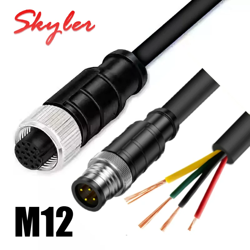 Waterproof M12 A-type Connection Cable IP67 4/5/8/12/17 Pin A-Code Sensor Wire IO Power Cord Male Female Aviation Plug with Line