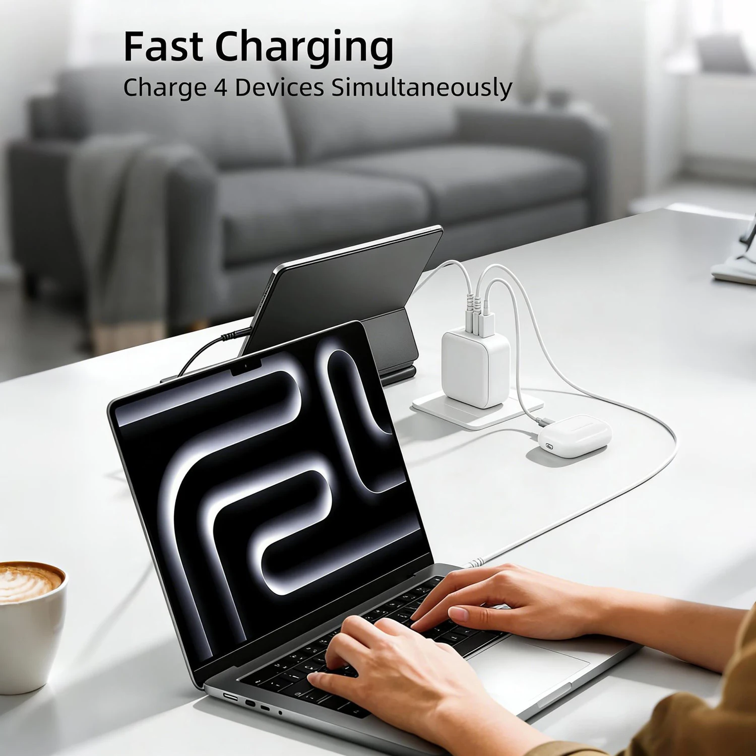 

Адаптер питания GaN 100 Вт с 3 портами USB-C и 1 портом USB-A – станция быстрой зарядки PPS PD для ноутбуков, iPhone 15, Android и игровых устройств