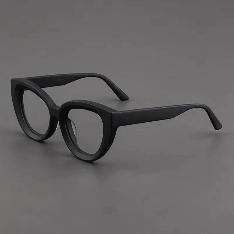 Women High Quality Retro Cat Eye Frosted Black Thick Frame Myopia Optical Men Anti Blue Light Discoloration Prescription Glasses