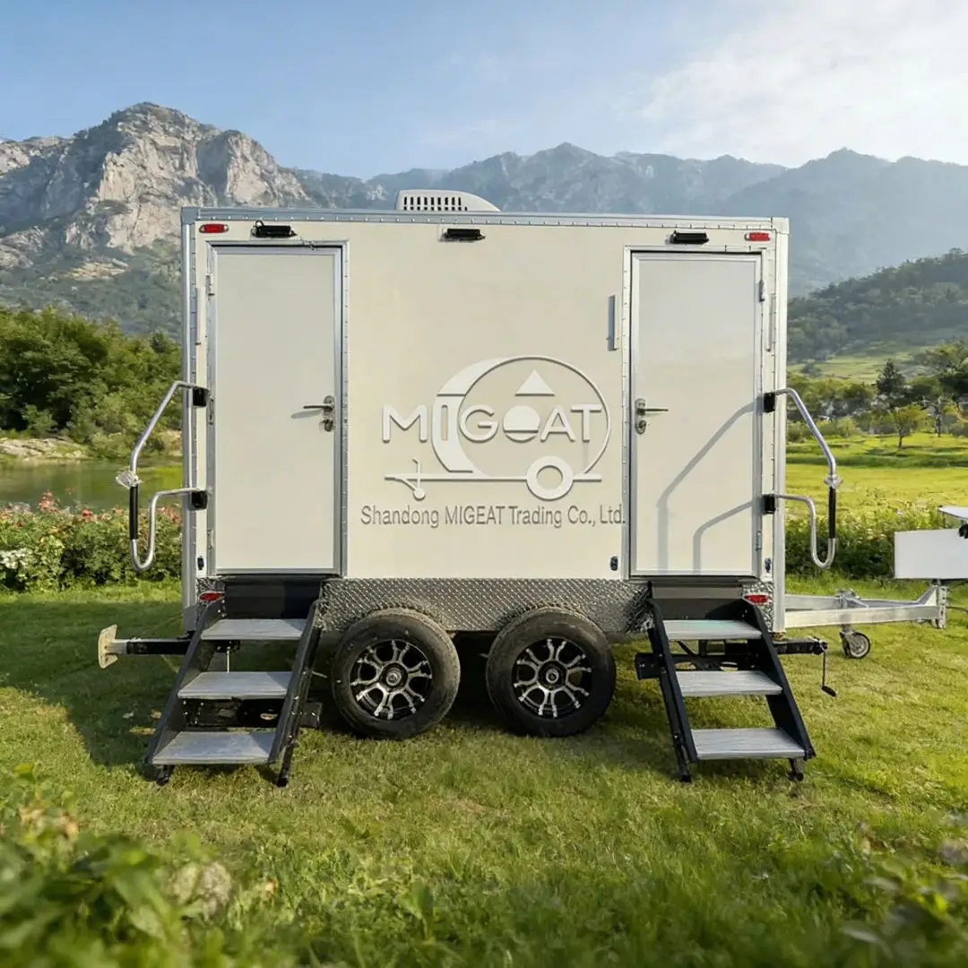 

2-Stall Portable Restroom Trailer Mobile Toilet for Outdoor Events And Construction Sites with Wheels