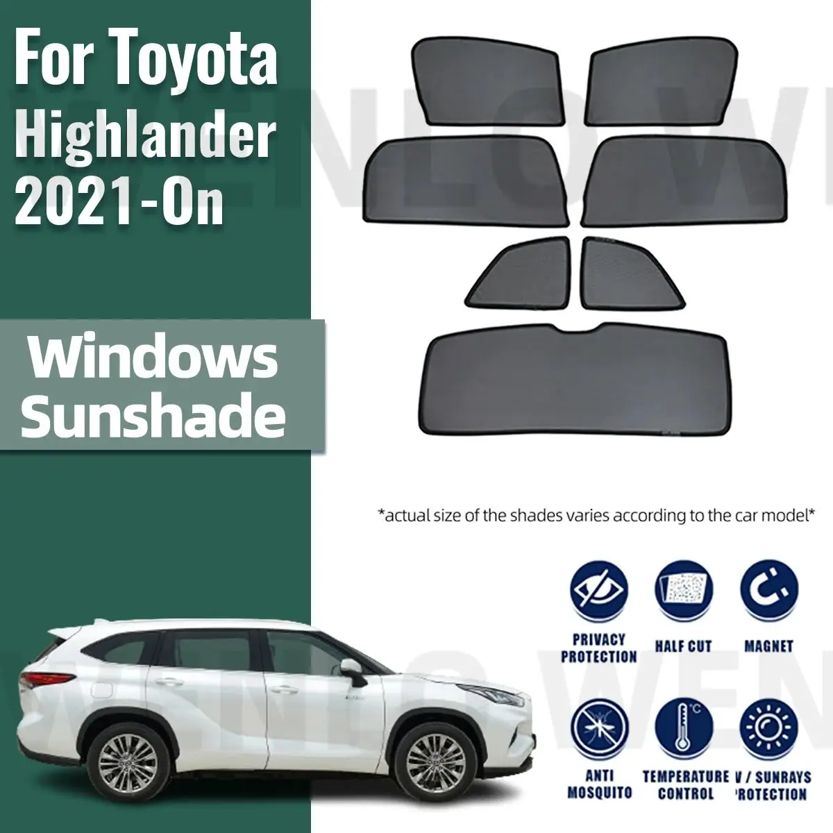 

For Toyota Highlander XU70 2020 2021 2022 2023 2024 Magnetic Car Sunshade Front Windshield Curtain Rear Side Window Sun Shade