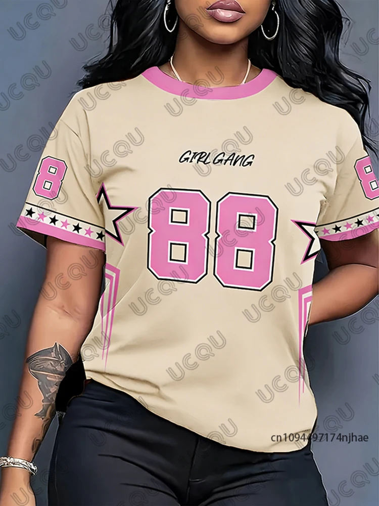 เสื้อยืดพิมพ์ลาย New Star Number 88 สำหรับผู้หญิง คอลเลคชั่นฤดูร้อน 2026 คอกลม แขนสั้น สไตล์เสื้อฟุตบอล Y2K ทรงหลวมโอเวอร์ไซส์