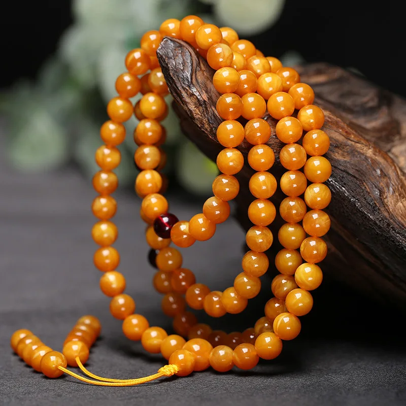 Natural Amber Bracelet Mala Beads 108 Necklace Men Women Fine Jewelry Genuine Baltic Butter Amber Buddha Bead Tassel Bracelets