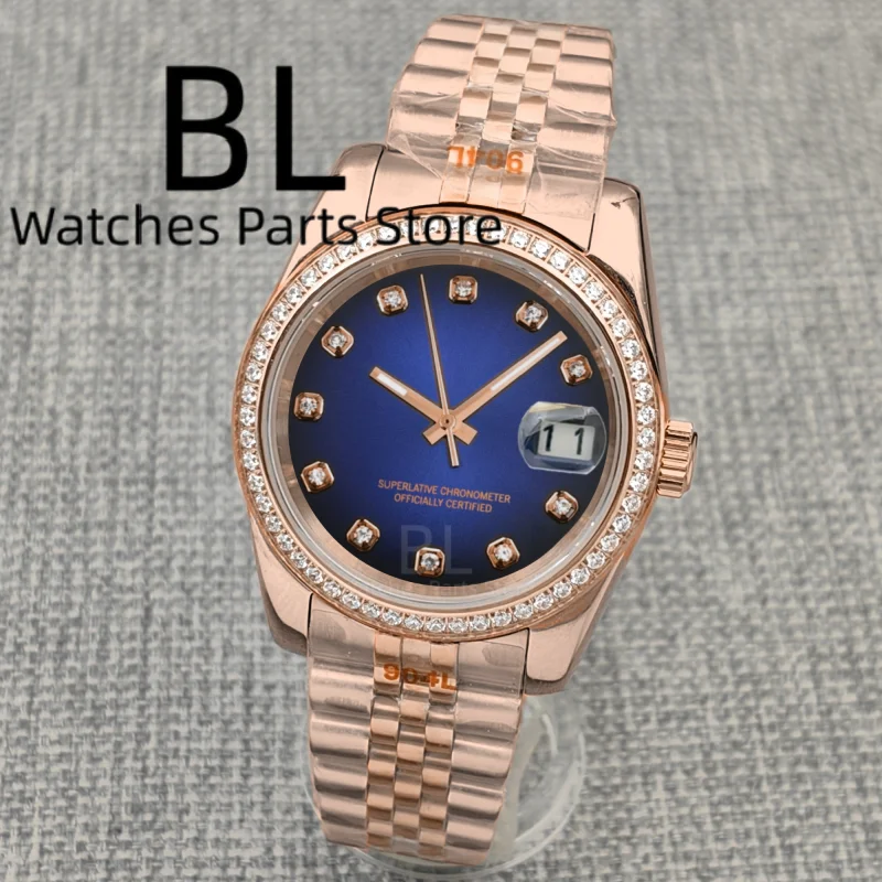 ساعة BLIGER أوتوماتيكية جديدة فاخرة مزينة بالذهب الوردي للرجال NH35 ساعة يد ميكانيكية للرجال من الفولاذ المقاوم للصدأ مقاومة للماء