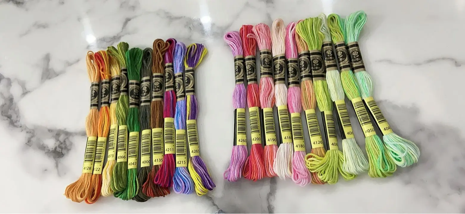 Cotton Embroidery Floss, Overdyed Cross Stitch, Color Variegated, 6 Strands, 8 m, 10 Colors per Set