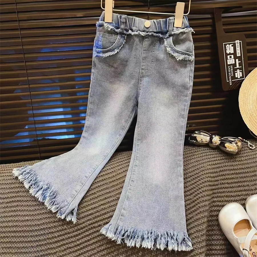 Kids Pants Spring New Girl Korean Hair Edge Pants Fashion Children Clothing Cowboy Trousers Simple Fashion 2024 Cool