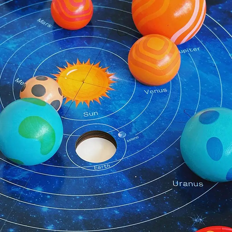 3D Eight Planets Puzzle Early Learning Wooden Solar System Planet Educational Puzzle Kids Science Cognition Teaching Toys