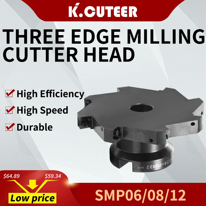 SMP 06/08/12 63mm-125mm FMB22 Three-sided Edge Milling Cutter T-slot Side Back Mill Slotting  MPHT YBG302 Milling Inserts