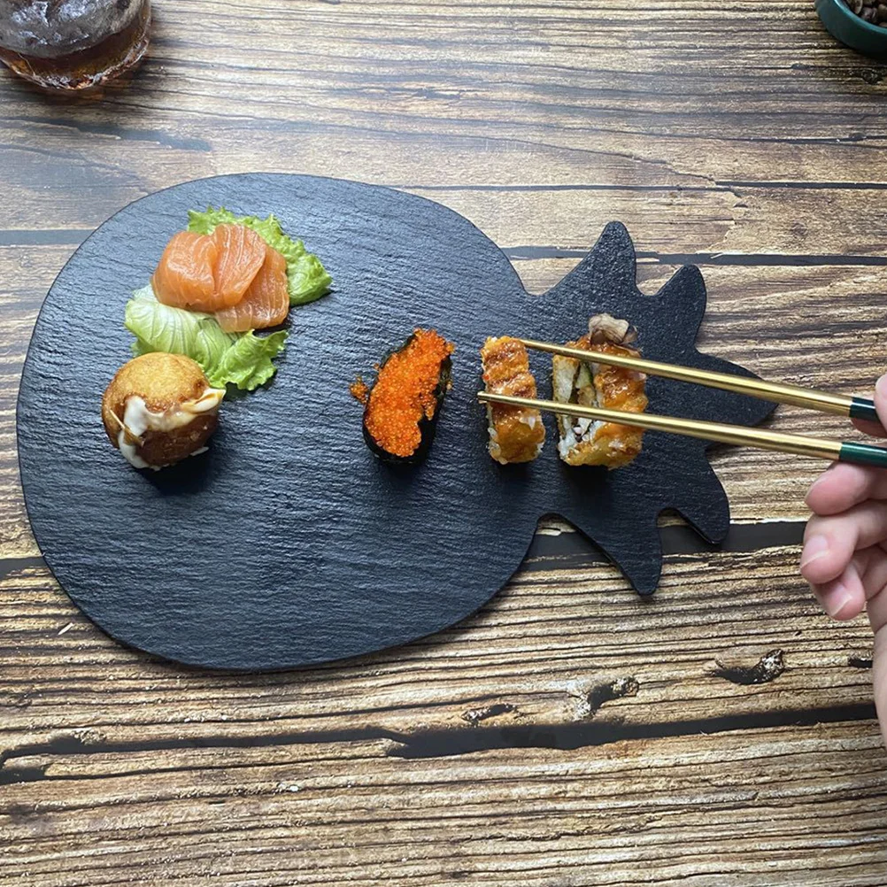 

Pineapple Rock Dinner Plate Black Serving Tray for Steak Sushi Western Food Home Restaurant Kitchen Supplies Gift