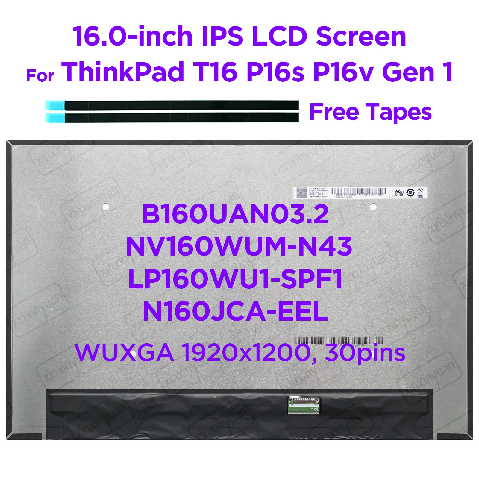 

16.0" Laptop LCD Screen B160UAN03.2 fit NV160WUM-N43 LP160WU1-SPF1 N160JCA-EEL for ThinkPad T16 P16s P16v Gen 1 WUXGA 1920x1200