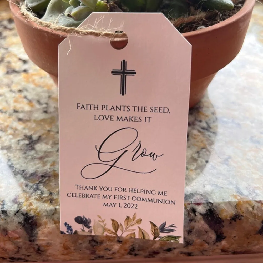 

Customized Baptism Labels, Faith Plant Seed, Love Makes It Grow, First Communion Favor Labels, Personalized Plant Favor Labels