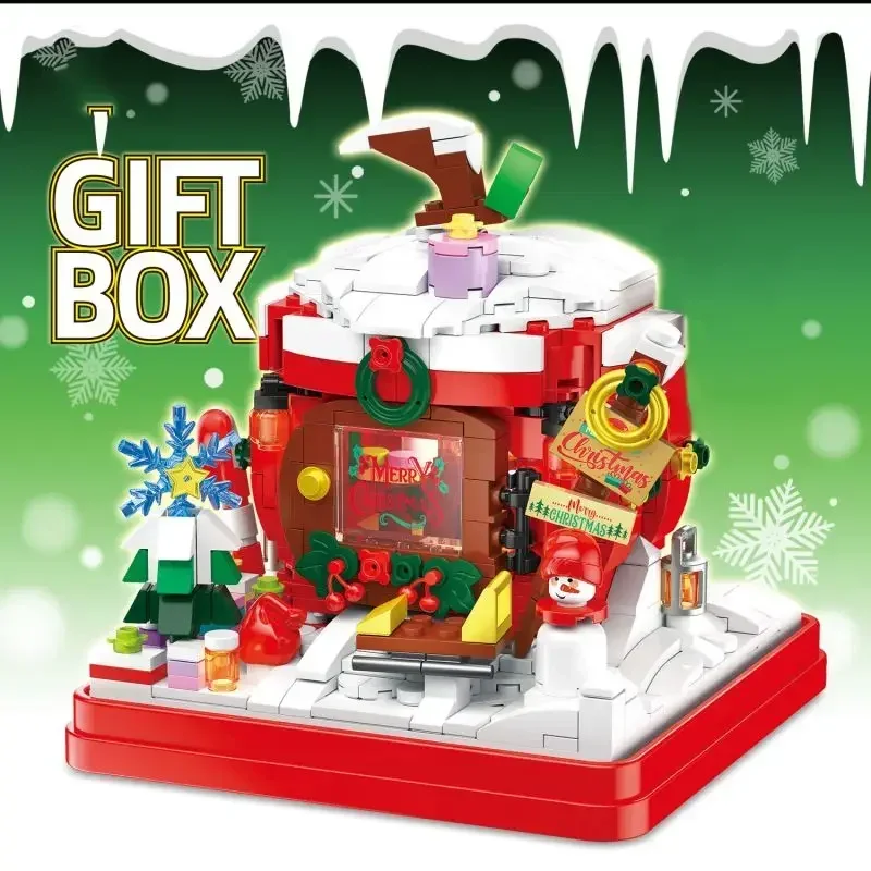714PCS Christmas Eve Apple House Building Blocks Diy Creative Gift Box Model Assembly Bricks Desktop Decoration Kids Toys Gift