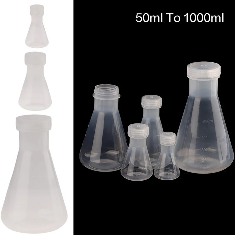 50ml To 1000ml Lab Plastic Erlenmeyer Flask Conical Container Bottle With Screw Cap For Laboratory Experiment
